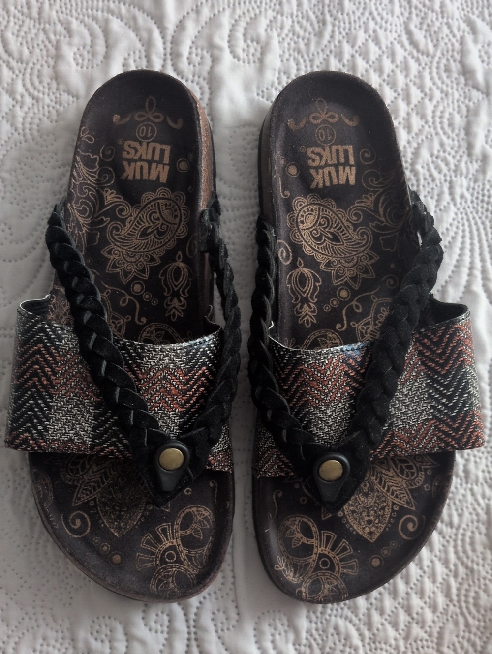 Muk Luks Women's Braided Strap Slide Sandals - Black, Multicolor Copper Accents
